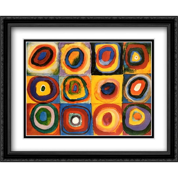 Squares Wconcentric Circles 2x Matted 36x28 Large Black Ornate Framed Art Print by Wassily Kandinsky