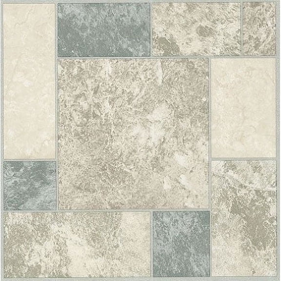 Squares White & Gray Stone Vinyl Floor Tiles Self Stick Peek Flooring  12'' x 12'' 5-Pack (100 Pieces)