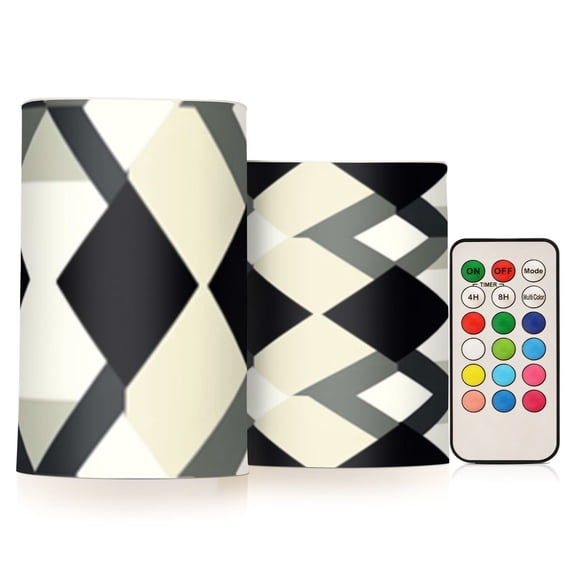Squares and Diamond Patterns Flickering Flameless Candles Battery Operated with Remote Timer LED Pillar Candles Set of 2