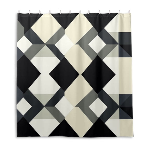 Squares and Diamond Patterns Shower Curtain Liner 66x72 Inch Waterproof Shower Curtains Decorative Bathroom with 12 Pack Hooks