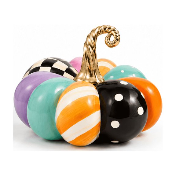 Squashed Whimsy Patchwork Pumpkin Figurine, Decor for Fall Home Displays