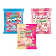 Squashies Drumstick Chewy Candy Variety 3 Pack (Strawberry & Cream, Bubblegum, Rhubarb & Custard)