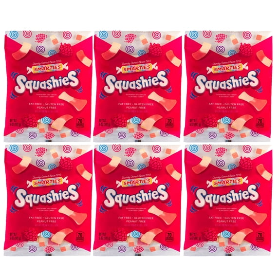 Squashies Raspberry and Cream Flavored Marshmallow Foam Gummies Candy, Pack of 6 (5oz Bags)