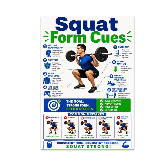 Squat Form Workout Chart - Fitness Enthusiast - 13x19 Poster Print