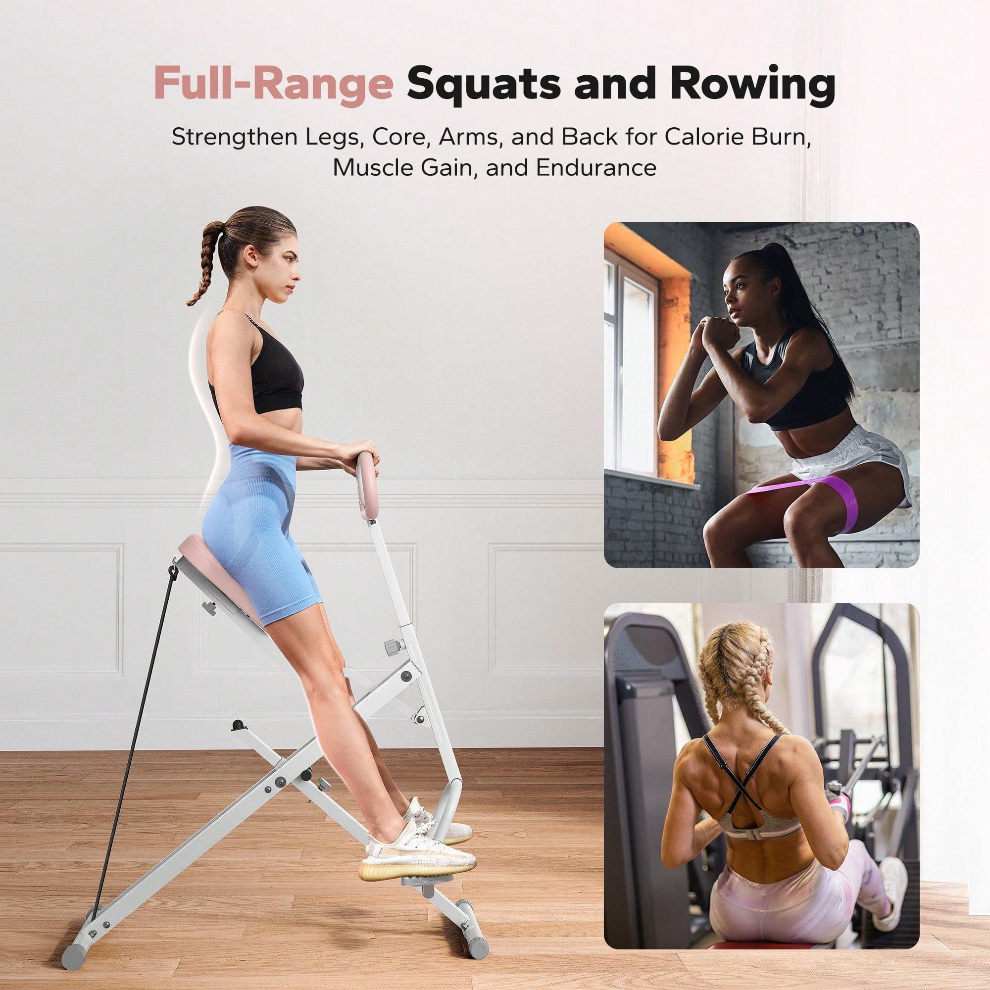 Squat Machine, 2 In 1 Squat Rowing Machine, Easy Setup & Foldable ...
