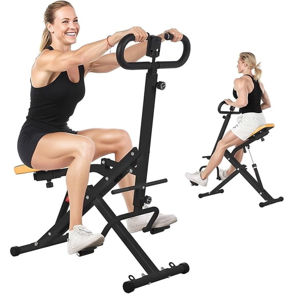 Squat Machine, Upright Row-N-Ride Trainer w/Adjustable Resistance & 350LB Weight Capacity, Foldable Home Exercise Equipment for Arm, Glute & Leg Training