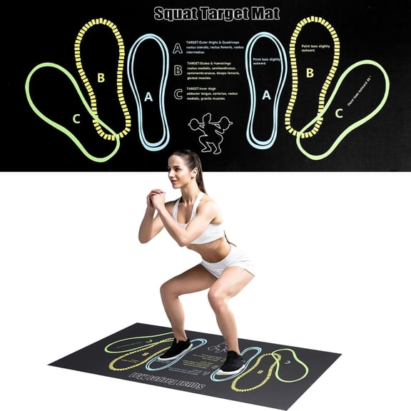 Squat Mat with Foot Position 30x13.8in 4mm Thick Target Pad for Squats Leg & Ab Workouts Non-Slip Exercise Mat for Home Gym