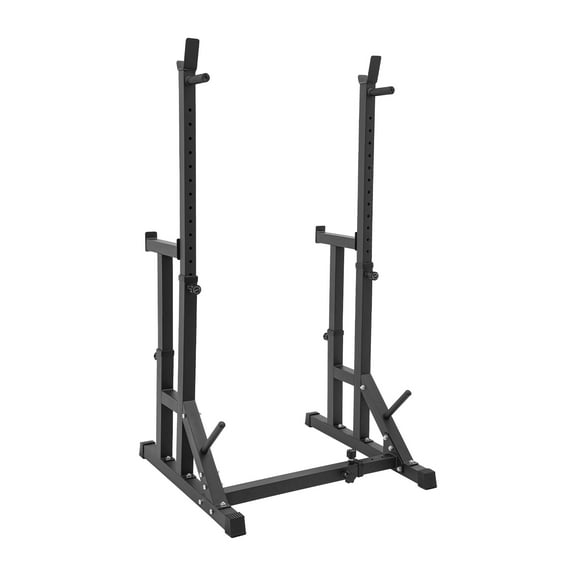Squat Rack and Dip Stands, Adjustable Width and Height, Carbon Steel Frame, Anti-slip Pads, Barbell Plate Storage for Safe and Convenient Home Workouts