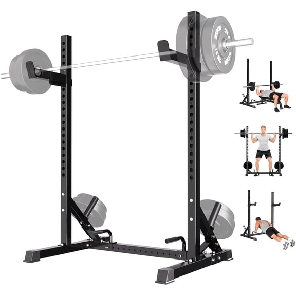 Squat Rack for Home Gym, Half Rack with Push-up Bars & J Hooks | Bench Press Rack with Weight Plate Storage, Heavy Duty Barbell Rack for Strength Training, Garage Gym