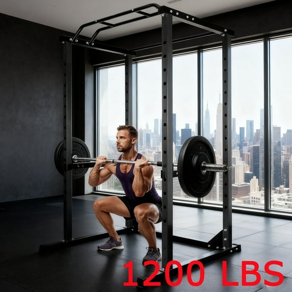 Squat Rack Power Cage 1200LB Capacity, squat rack, Multi-Functional Weight Bench,Adjustable Squat Rack with J-Hooks, Power Rack with Attachment for Effective Weightlifting Exercises
