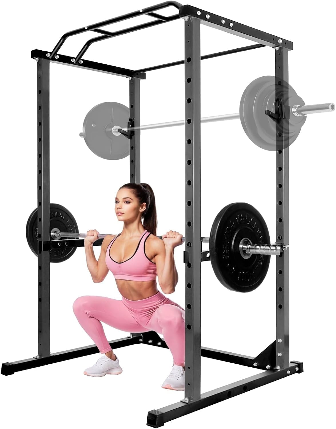 Squat Rack Power Cage, 1200LB Rack Cage, 2”x2”Square Adjustable Squat Rack with J-Hooks for Home Gym Strength Training