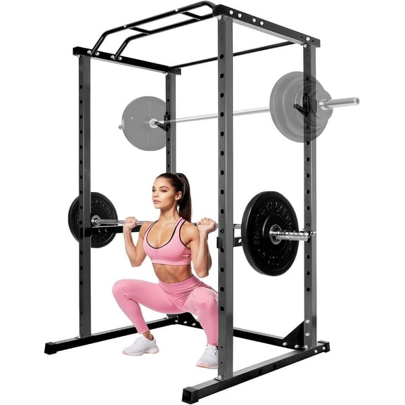 Squat Rack Power Cage, 1200LB Rack Cage, 2”x2”Square Adjustable Squat Rack with J-Hooks for Home Gym Strength Training