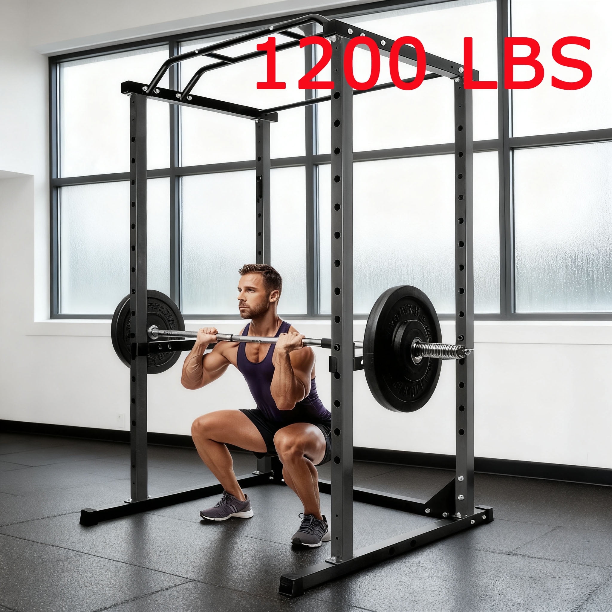 Squat Rack Power Cage , 45.6"×44.3"×81.5", 1200lbs Multi - Function Home Gym Squat Rack for Home Gym, All-in-One Squat Rack for Home Gym, Black