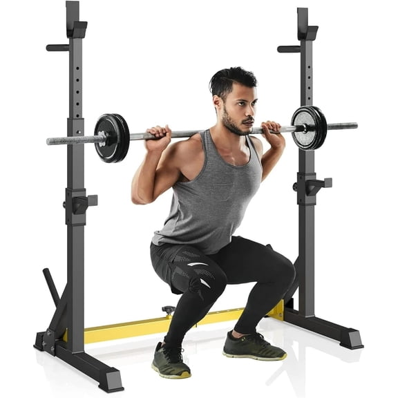 Squat Rack Stand, Bench Press Rack, Barbell Rack, Adjustable Dumbbell Rack, Multi-Function Weight Lifting Home Gym, Fitness Exercise Equipment with Storages, Strength Training, for Beginners and Prof