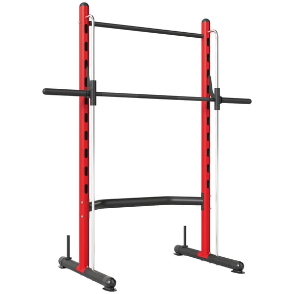 Squat Rack with Pull Up Bar & Adjustable Bench, Half Rack for Weight Lifting, Red