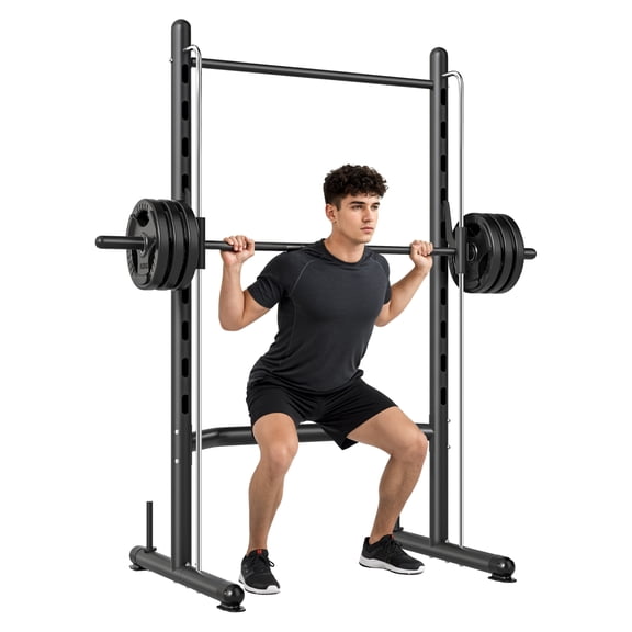 Squat Rack with Pull Up Bar & Bench Press - Adjustable Weight Lifting Rack - Multi-Function Home Gym Station - Black