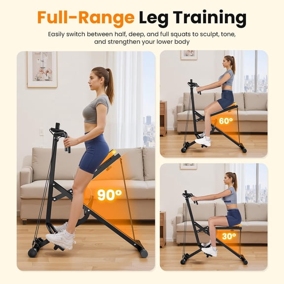 Squat Rowing Machine for Home Workout, Foldable Squat Assist & Row Trainer with LCD Monitor, 3 Resistance Bands, Adjustable Seat, Heavy Duty 350 lbs, Full-Body Fitness Equipment