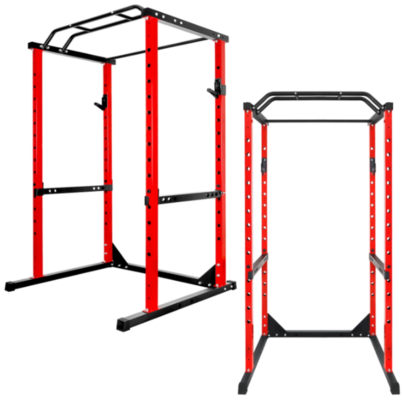 Squat Stand Rack, Power Rack, Rack Cage for Weight Training, Weight Workout Machine - Multi-Grip Pull-Up Bar Adjustable Safety Straps Non-Slip Base Red 1200lb Capacity for Home Workout Space