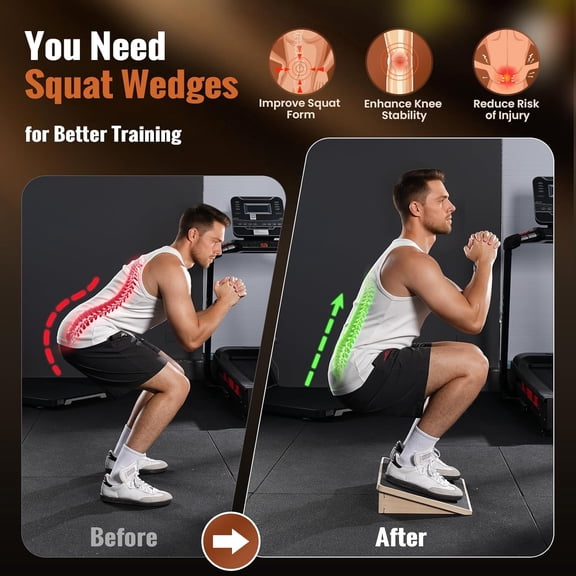 Squat Wedge Block 15 Degree - Heavy Duty Wooden Heel Elevated Board for Squats, Weightlifting & Home Gym - Non-Slip Exercise Ramp