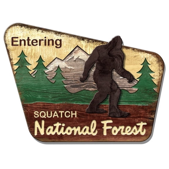 Desperate Enterprises Squatch Forest MDF Wood Wall Sign 24 x 16 Inch Multicolor Sasquatch Decor for Cabin, Lodge, or Man Cave