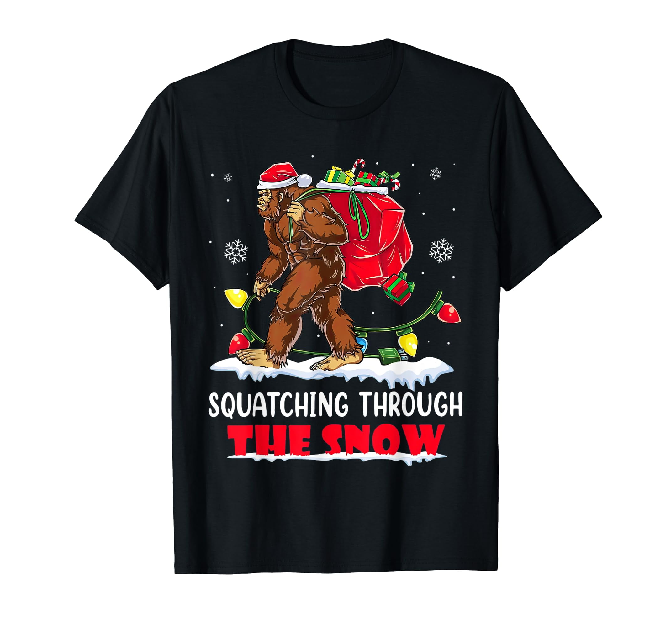 Squatching Through The Snow Big Foot Christmas Tree Holidays TShirt