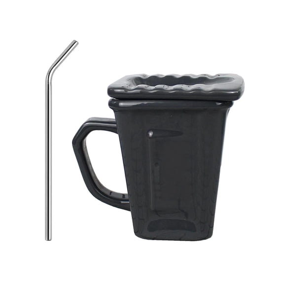 Squatting Toilet Shape Ceramic Mug, Funny Squat Toilet Mug with Lid, Funny Squat Toilet Mug with Straw Gray
