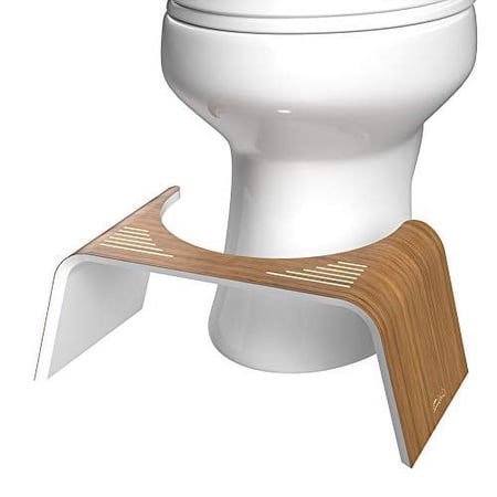 Squatty Potty Contempo Slim Teak Finish and White Toilet Stool, 7 Inch Height, 1 Count