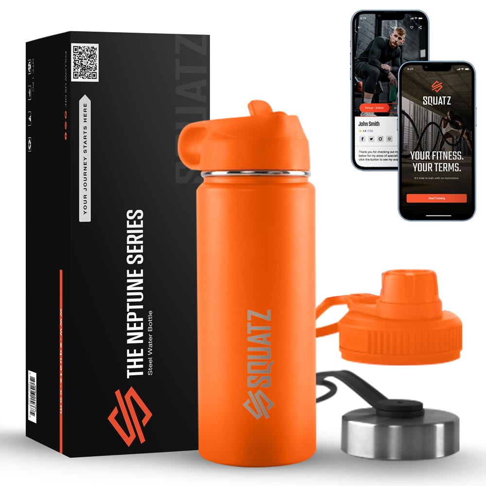 SQUATZ Neptune Series 40 Oz Steel Water Bottle - Vacuum Insulated, Leak Proof With Handle & 3 Lids