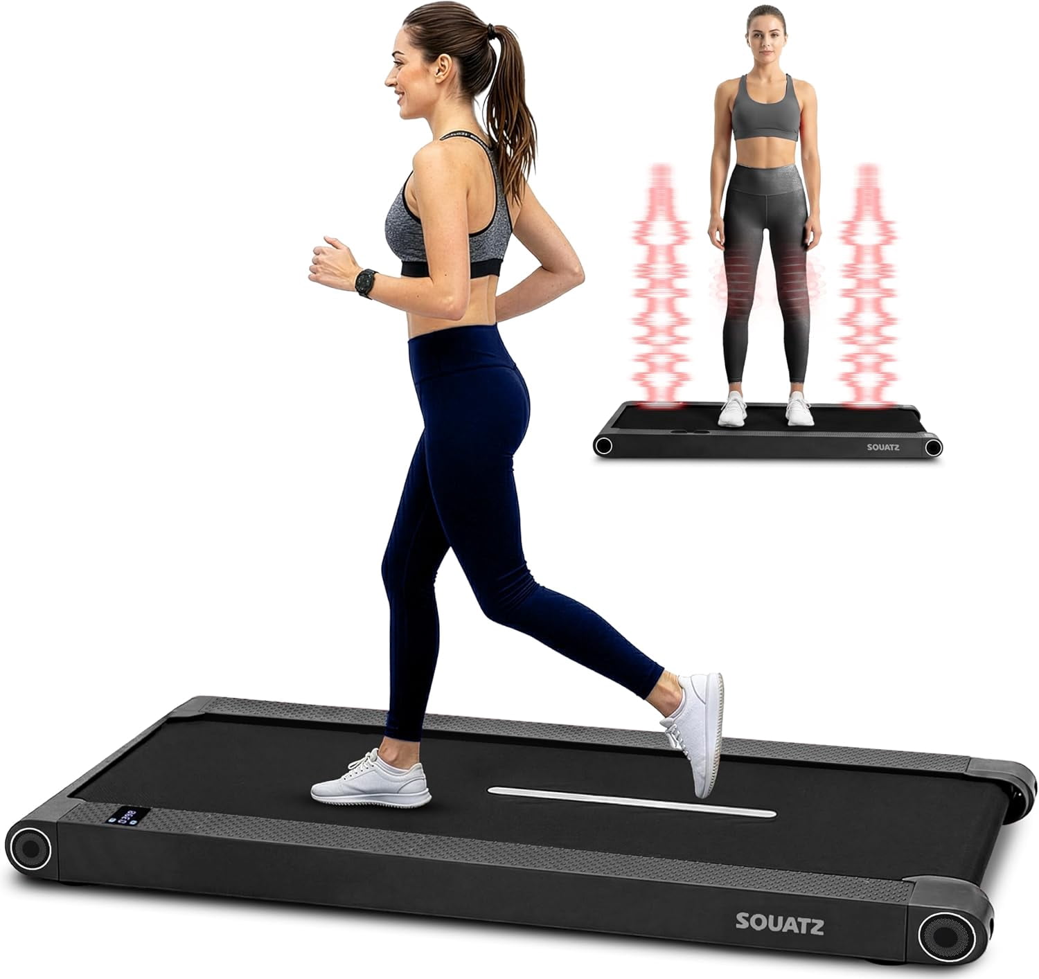Squatz 2-in-1 Walking Pad Treadmill with Vibration Plate, Under Desk Treadmill with Remote, LED Display, Quiet 1.0HP Motor for Home & Office