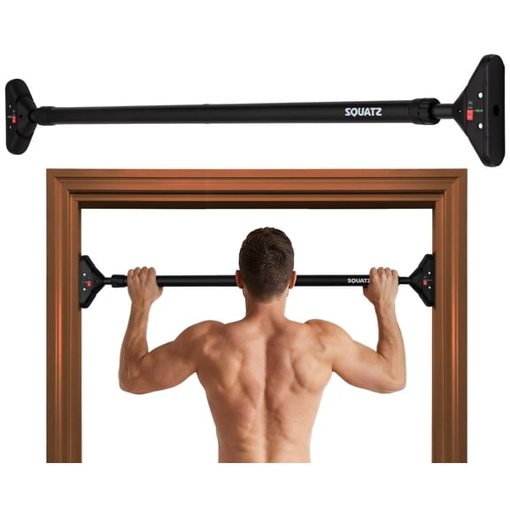 Squatz Doorway Pull Up Bar Adjustable 3747" No-Drill Door Frame Chin-Up Bar with Level Meter, Locking Mechanism, Foam Grips & Portable Design for Home Workouts