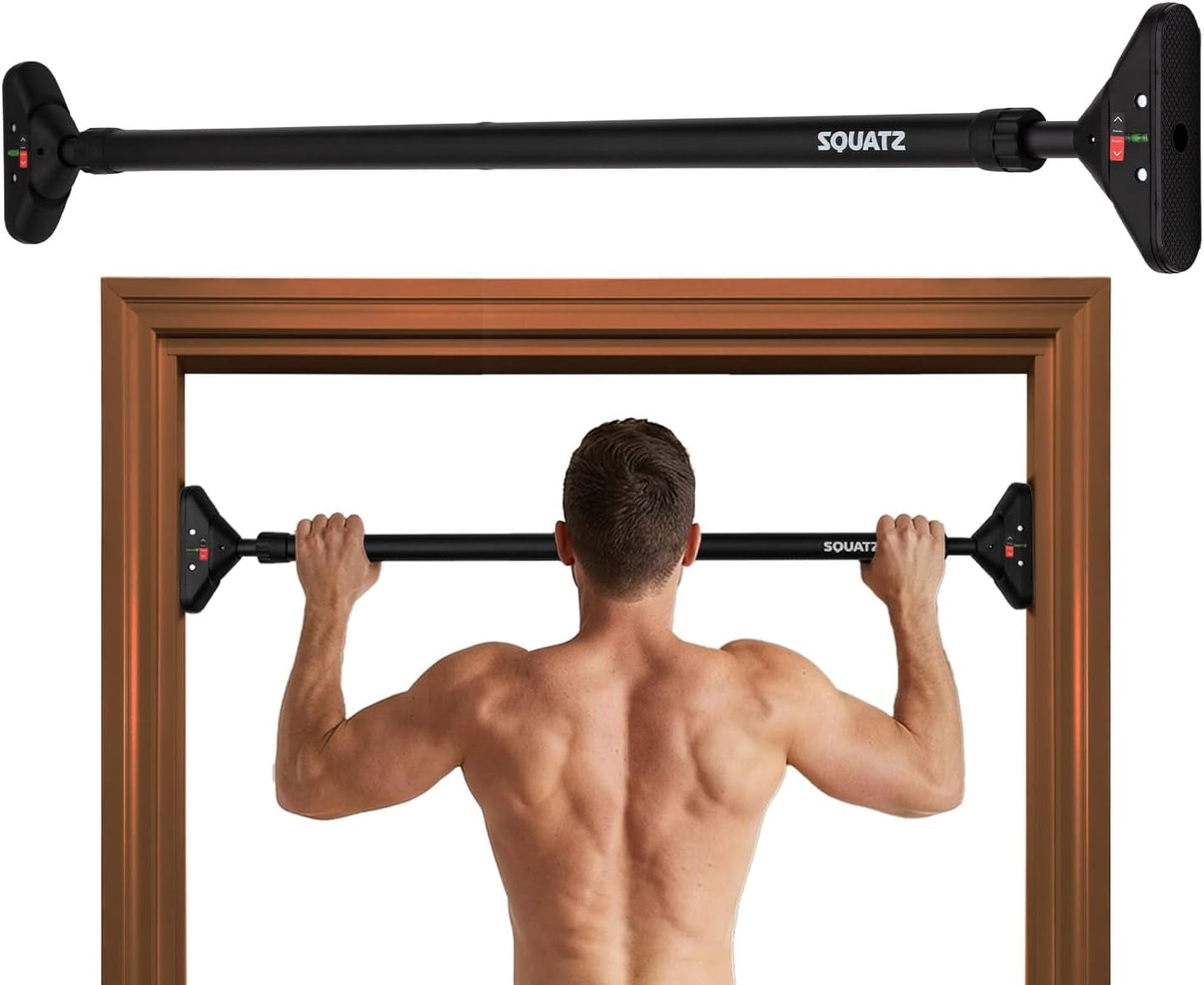 Squatz Doorway Pull Up Bar – Adjustable 45–55" No-Drill Door Frame Chin-Up Bar with Level Meter, Locking Mechanism, Foam Grips & Portable Design for Home Workouts
