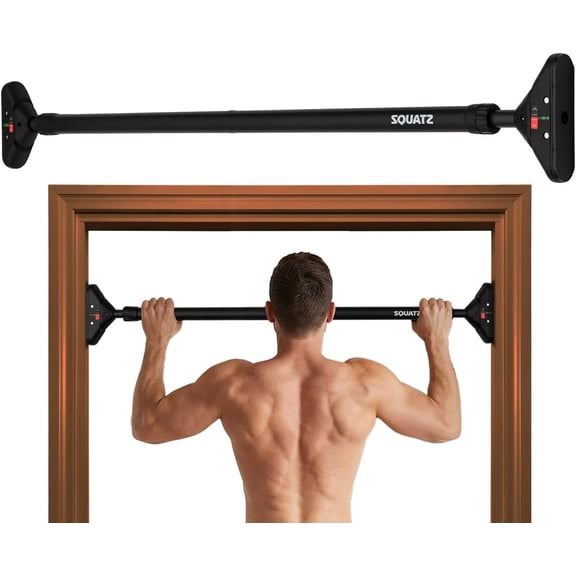 Squatz Doorway Pull Up Bar Adjustable 4555" No-Drill Door Frame Chin-Up Bar with Level Meter, Locking Mechanism, Foam Grips & Portable Design for Home Workouts