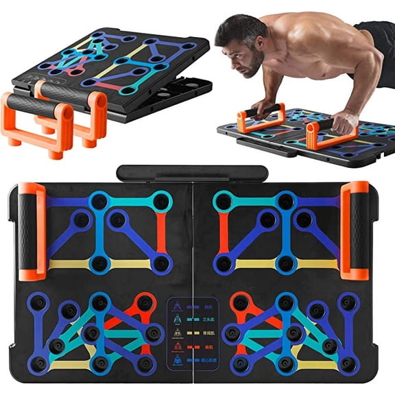Squatz Portable Push Up Board - Includes 5pcs. Resistance and Elastic Bands, Pilates Rods, Fitness Mat with Carrying Bag for Physical Therapy and Strength Exercise, 661.4 lbs. Multicolor