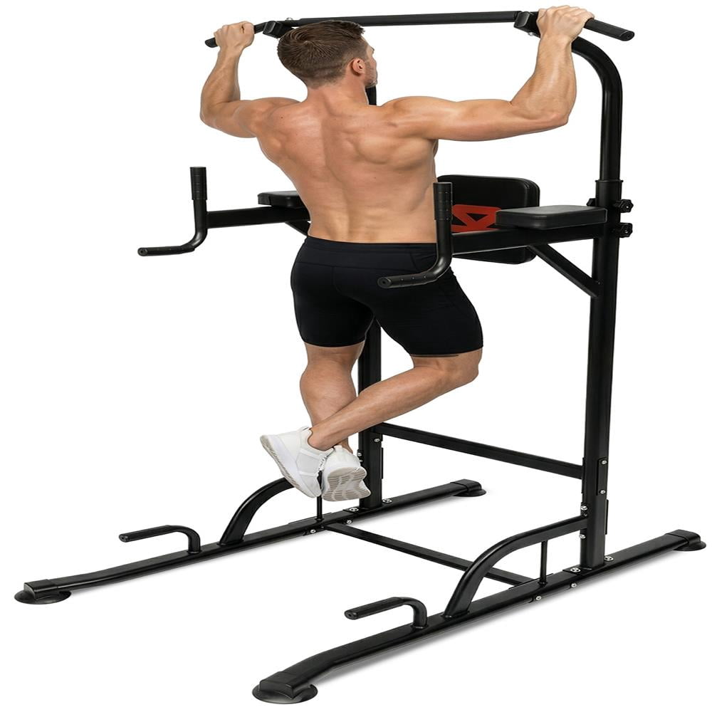 Squatz Power Tower Pull Up Station – Free Standing Multi-Grip Workout Frame with 6 Adjustable Heights, H-Base Stability, Steel Construction, 330 lb Capacity (Black)