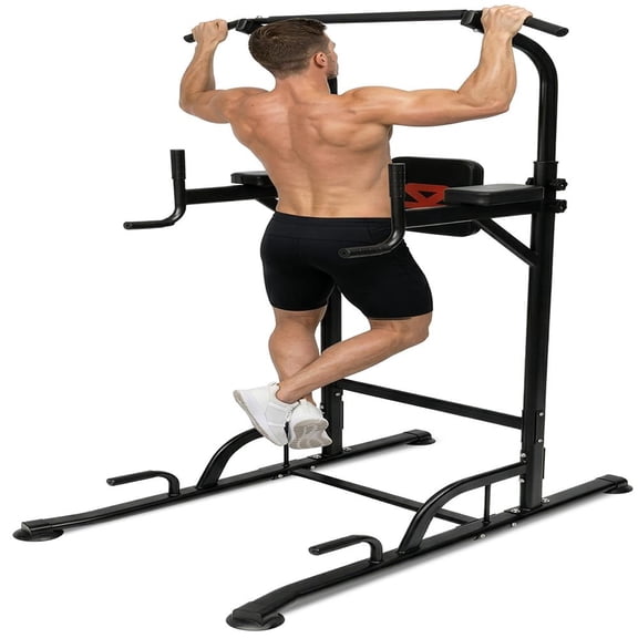 Squatz Power Tower Pull Up Station  Free Standing Multi-Grip Workout Frame with 6 Adjustable Heights, H-Base Stability, Steel Construction, 330 lb Capacity (Black)