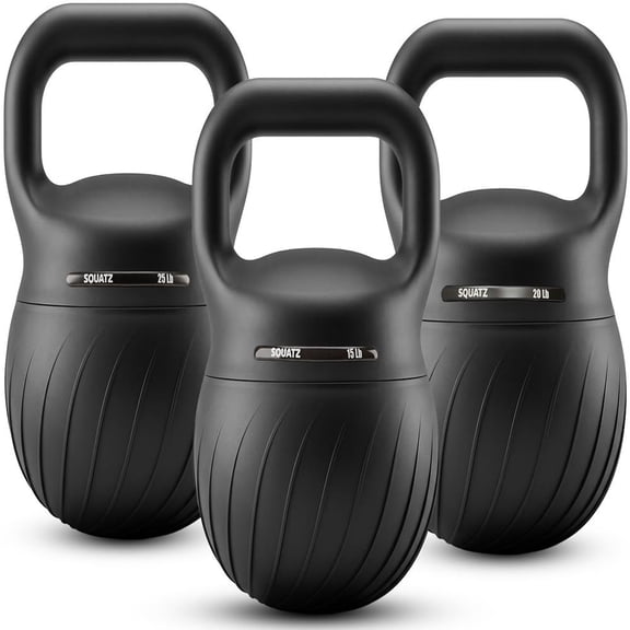 Squatz Soft Drop Kettlebell Set – 15, 20 & 25 lb Weights with Cushioned Base, Wide Grip Handle, Floor-Safe Design for Strength Training & Full Body Home Workouts