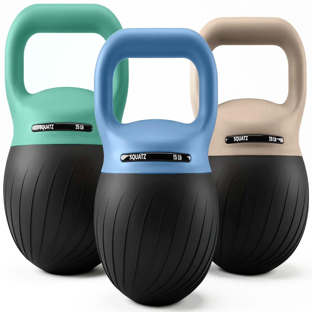 Squatz Soft Drop Kettlebell Set – 15, 20 & 25 lb Weights with Cushioned Base, Wide Grip Handle, Floor-Safe Design for Strength Training & Full Body Home Workouts
