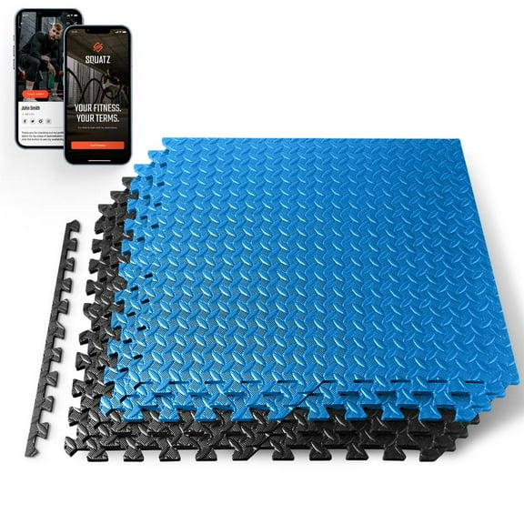 Squatz Thick Puzzle Exercise Mat 6 Pc EVA Foam Interlocking Tiles Protective Flooring, Blue & Black