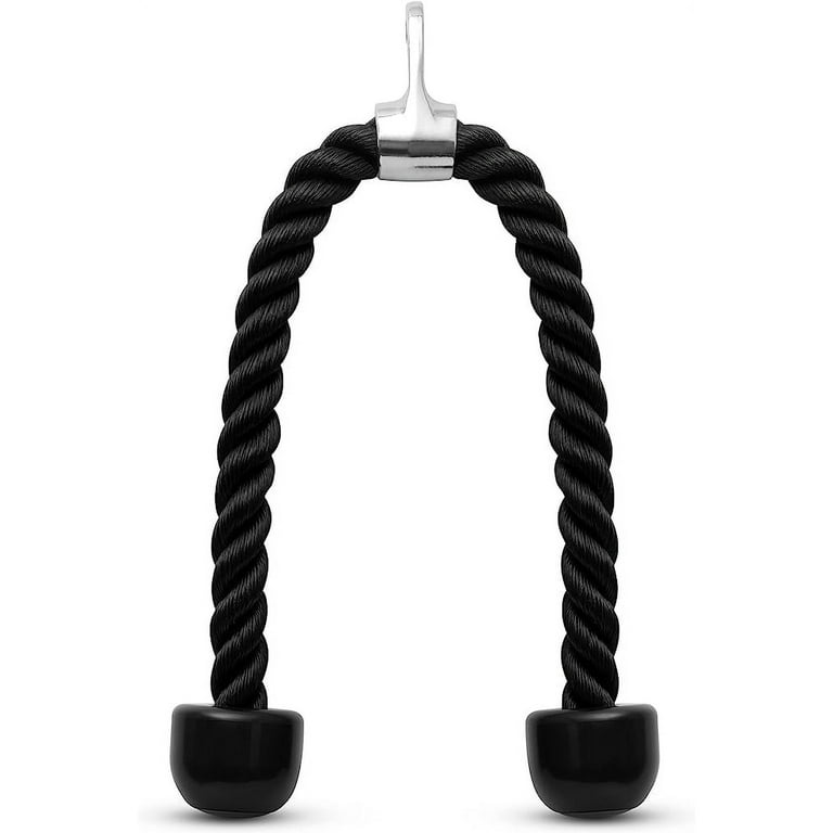Squatz Triceps Rope Cable Attachment - Machine Pulldown Heavy Duty Coated Nylon Rope with Durable Rubber Ends and Carabiner for Muscle Building