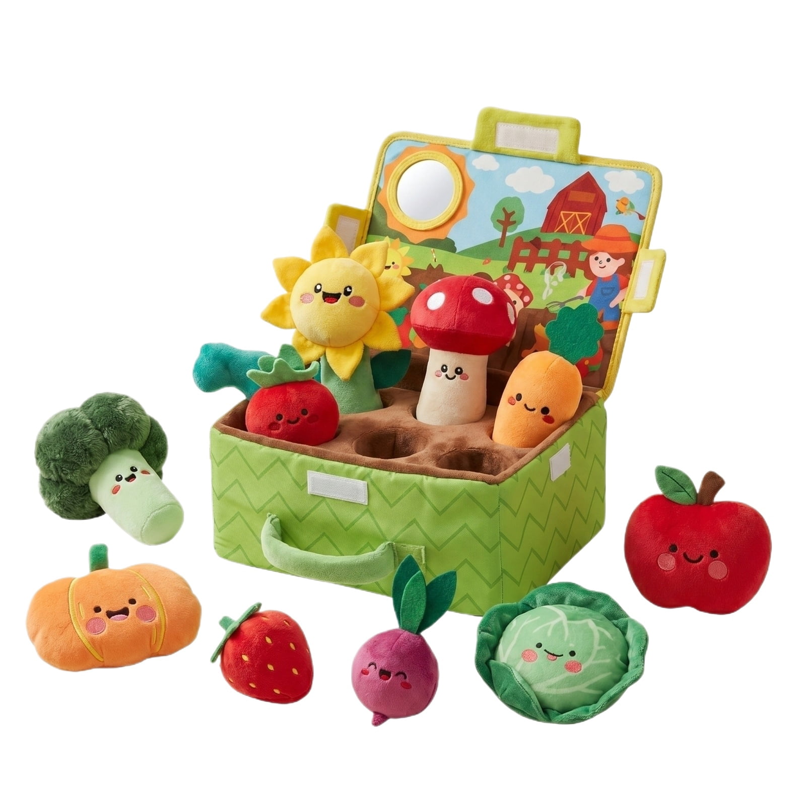 Squeak and Harvest Sensory Garden Plush Tool 6 Piece Set for Adults Desk Stress Relief Soft Fabric Pulling Vegetable Fidget Calm Down Tool