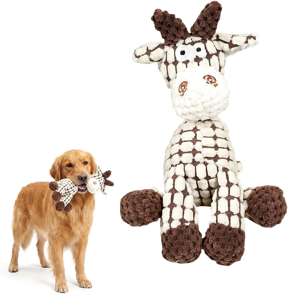 Squeaker Plush Dog Toy for Aggressive Chewers Medium Large Dogs Reinforced Washable White