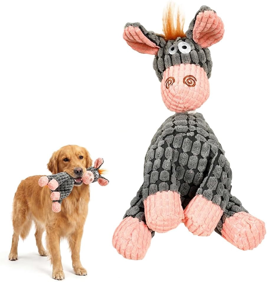 Squeaker Plush Dog Toy for Aggressive Chewers Medium Large Dogs Reinforced Washable White