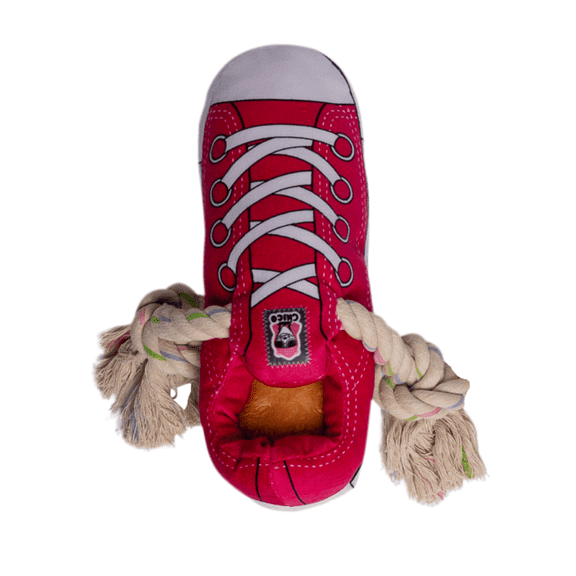 Squeaky Comfort Plush Sneaker Dog Toy with Treat Compartment Pink