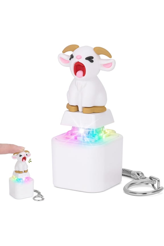 Squeaking Goat Keyboard Fidget Toy, Rechargeable Finger Clicker Keyboard Keychain with Goat Scream Sound and LED Light, ASMR Desk Toy for Adults Office Gag Gift(1PCS)