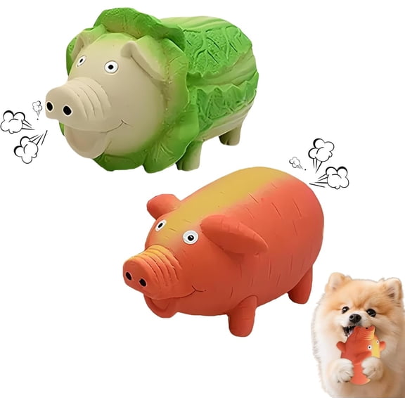Squeaky , 2 Pack Latex Toys with Oinks Sound Squeaker Cabbage&Carrots Grunting Pig Durable Dogs Squeeze for Small Medium Large Biting Chasing to Boring Time