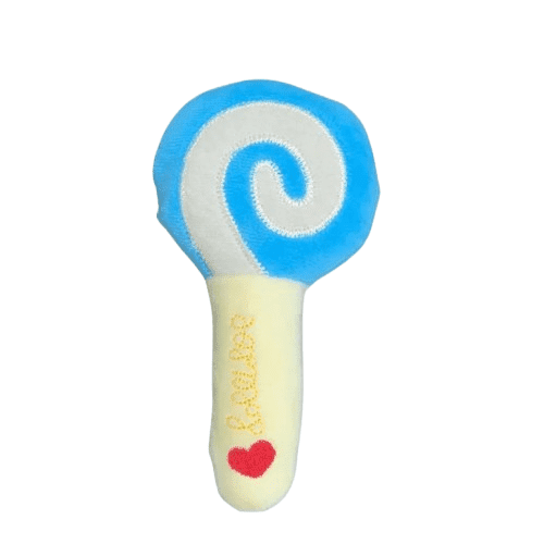 Squeaky & Bite Dog Plush Blue Lollipop Toy