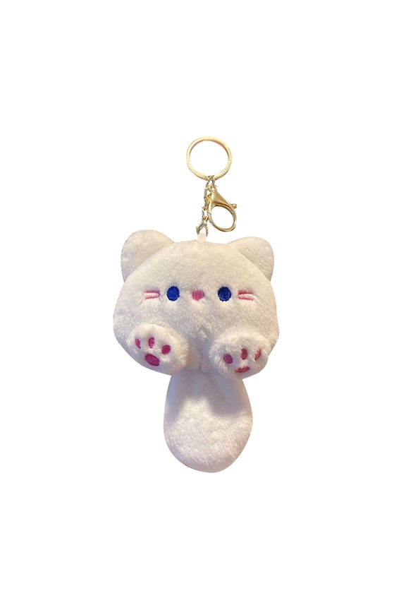 Squeaky Cat Plush Keychain - Cute Stuffed Animal Hanging Charm for Bag and Keys, Soft Kitty Toy with Sound for Machine – One Size (2.8 x 1.6 x 4.7 Inches)