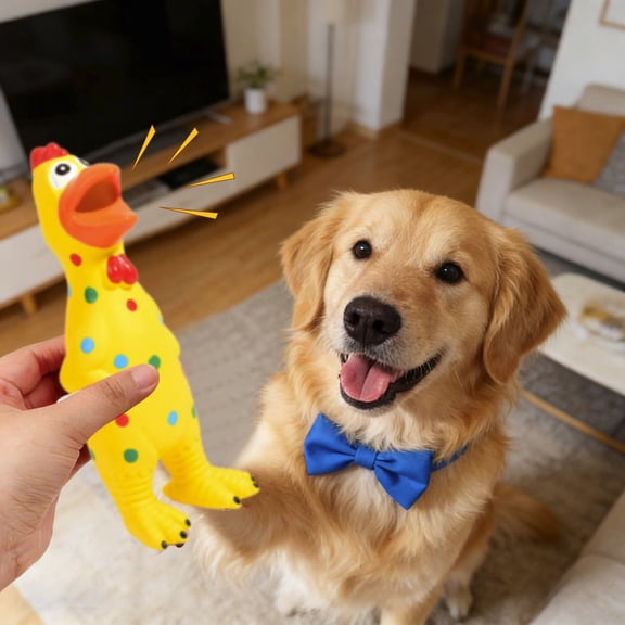 Squeaky Chicken Dog Toy, Funny Latex Screaming Interactive Pet Squawker, Standing Animal Toy for Small, Medium, and Large Pets (Yellow)