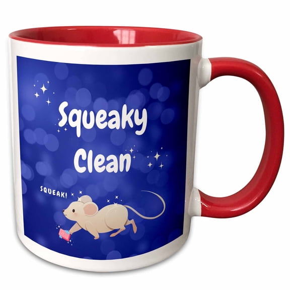 3drose, Squeaky Clean Soapy Saying - Cute Mouse Dark Blue Cleanliness Quote, 11oz Two-tone Red Mug