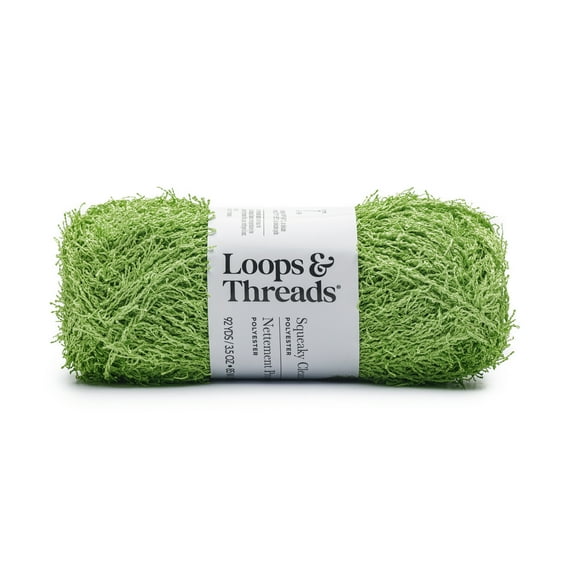Squeaky Clean Solid Yarn by Loops & Threads - Yarn for Knitting - Crochet - Weaving - and Arts & Crafts - Green - Polyester - 3.5 oz
